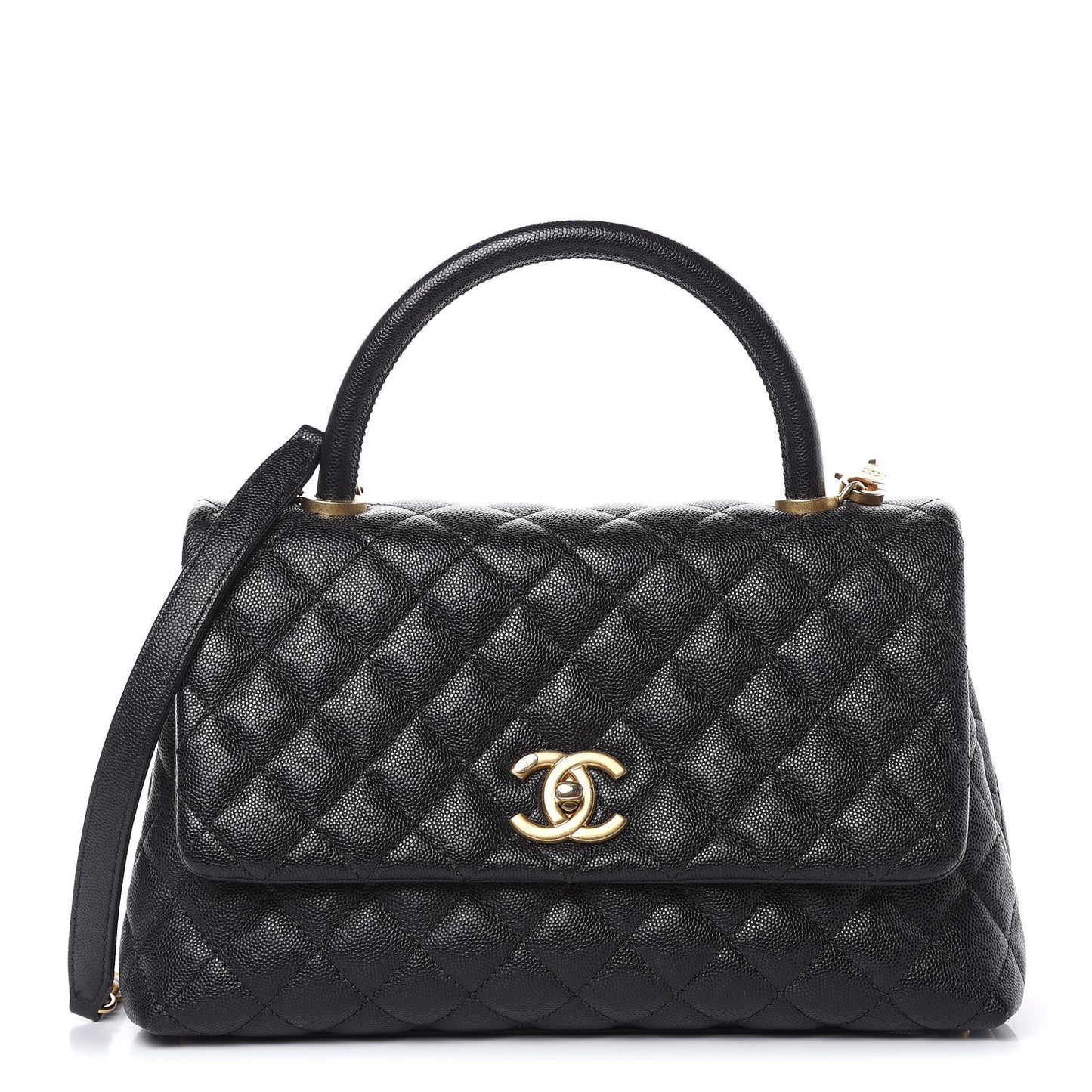 Caviar Quilted Small Coco Handle Flap Black
