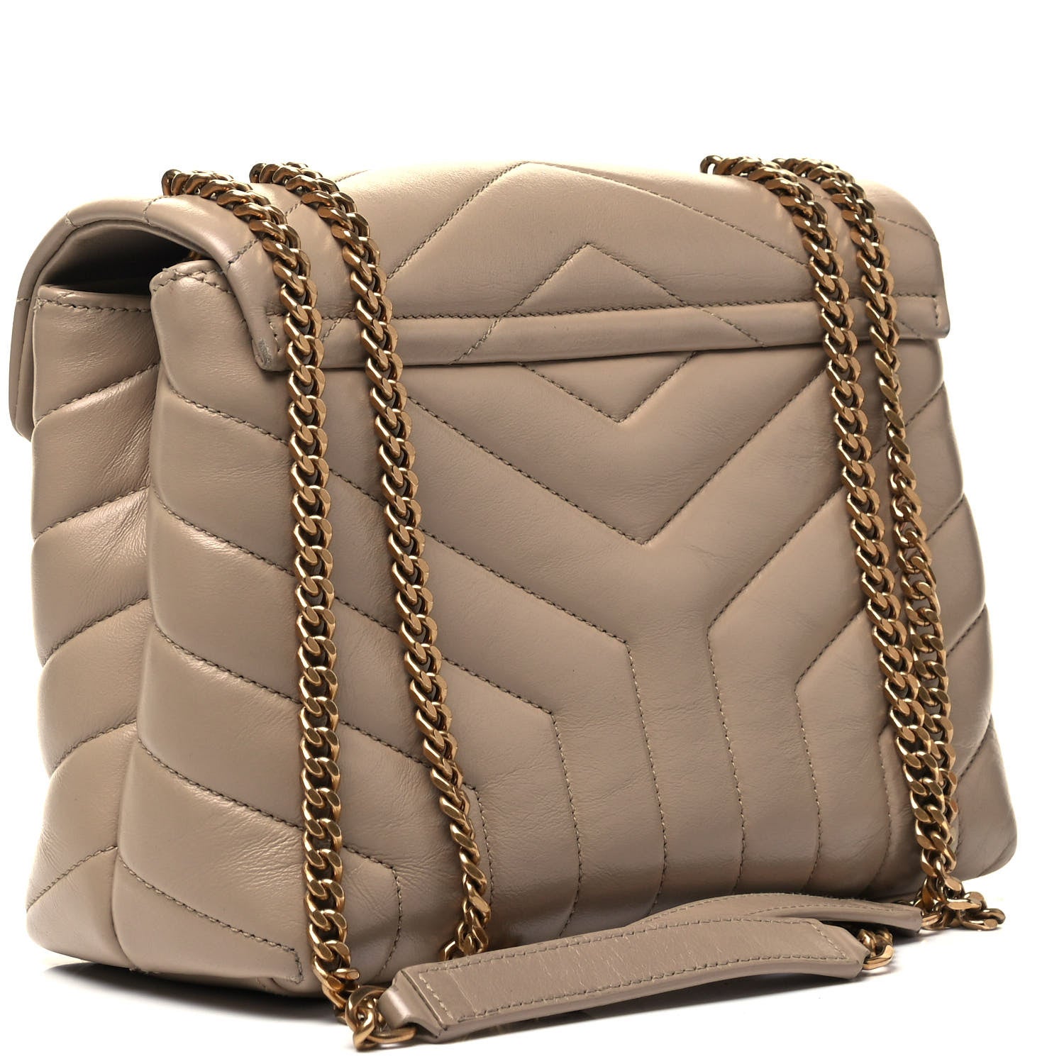 Saint Laurent Calfskin Y Quilted Monogram Small Loulou Chain Satchel Dark Beige 3 of 12