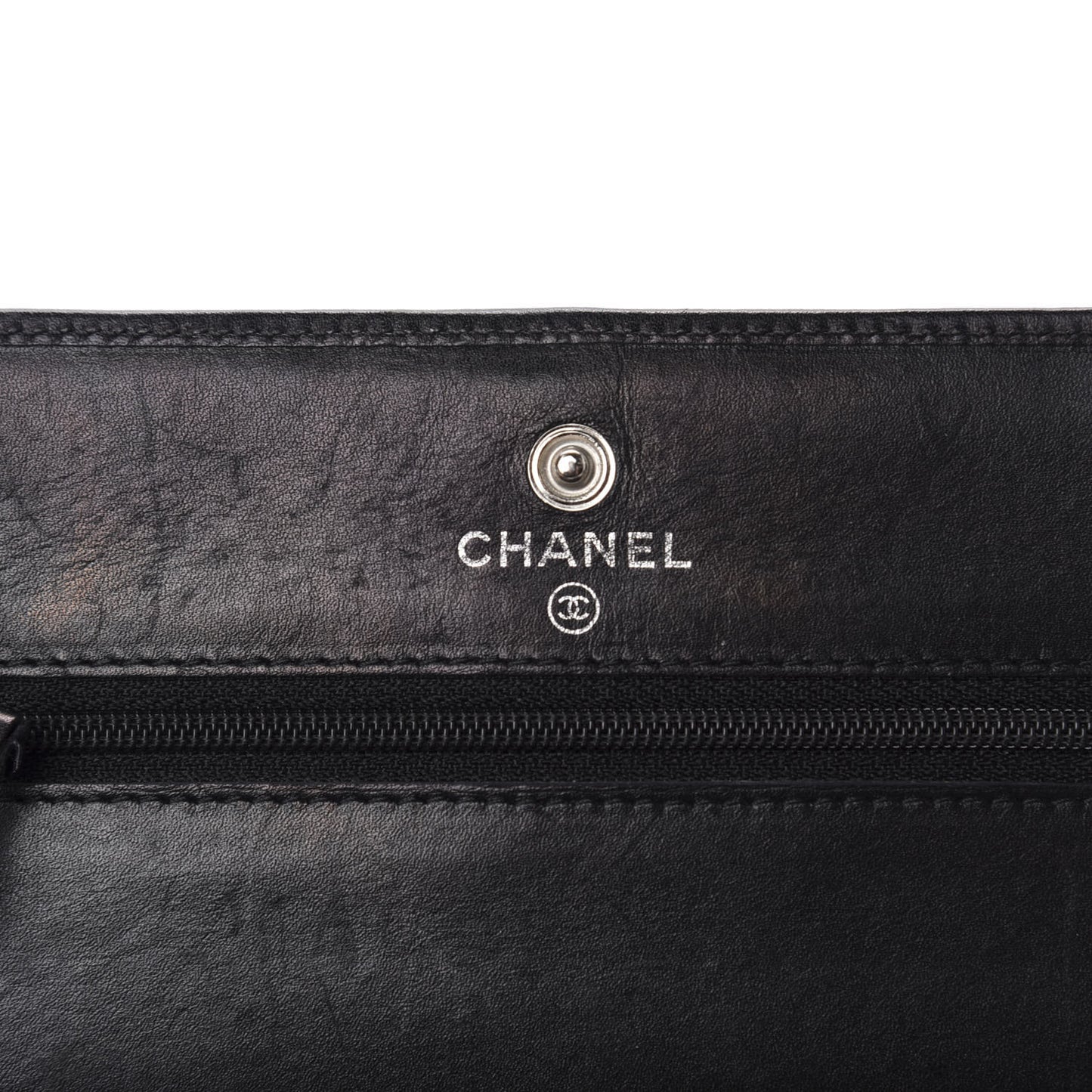 Calfskin Quilted Cambon Wallet On Chain WOC Black
