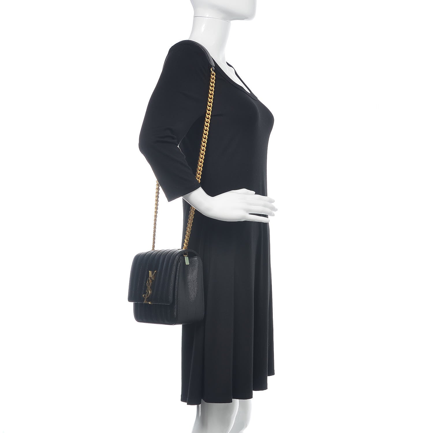Saint Laurent Grain De Poudre Matelasse Monogram Medium Vicky Chain Bag Black 2 of 9