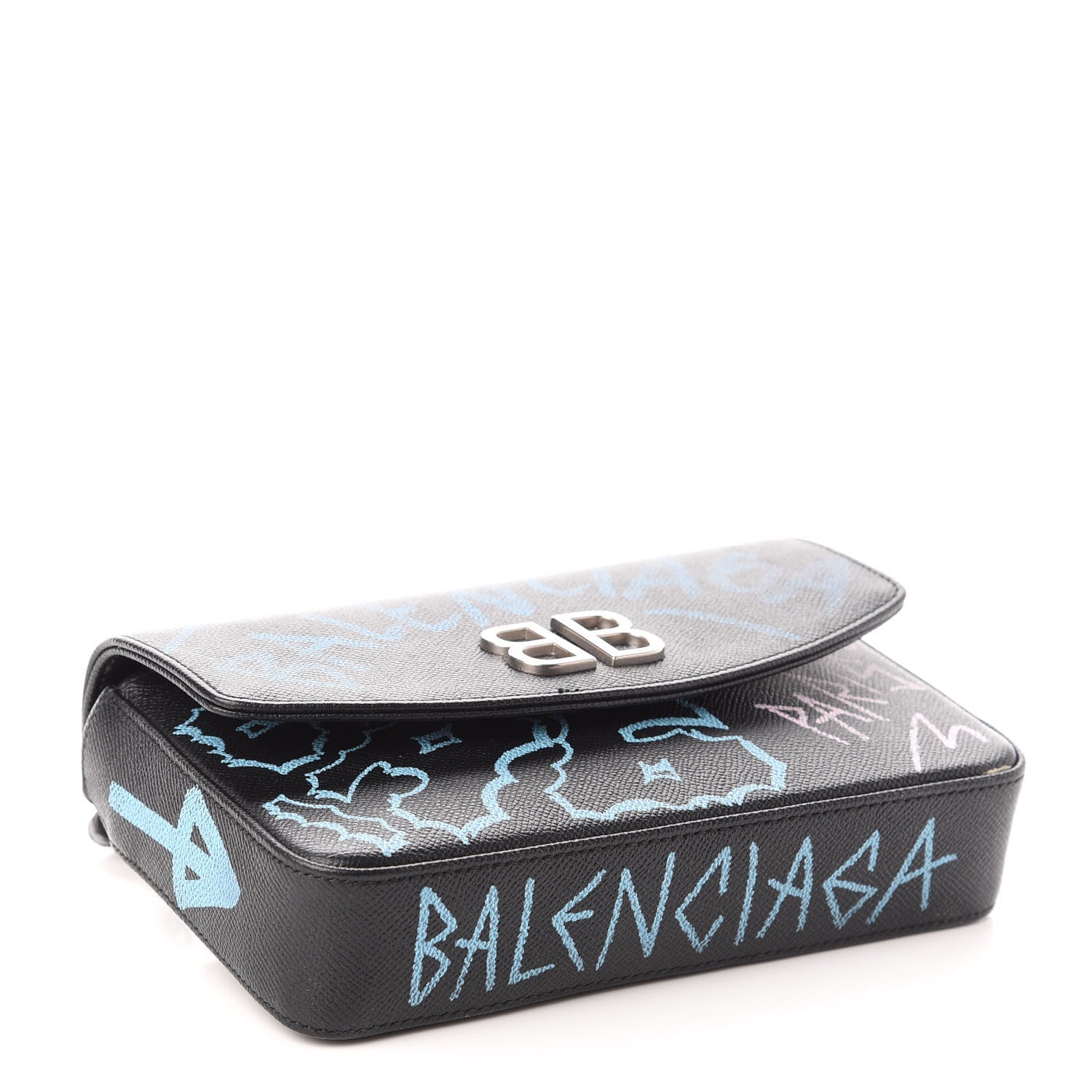 Balenciaga Calfskin Graffiti BB Chain Wallet Black Multicolor 4 of 9