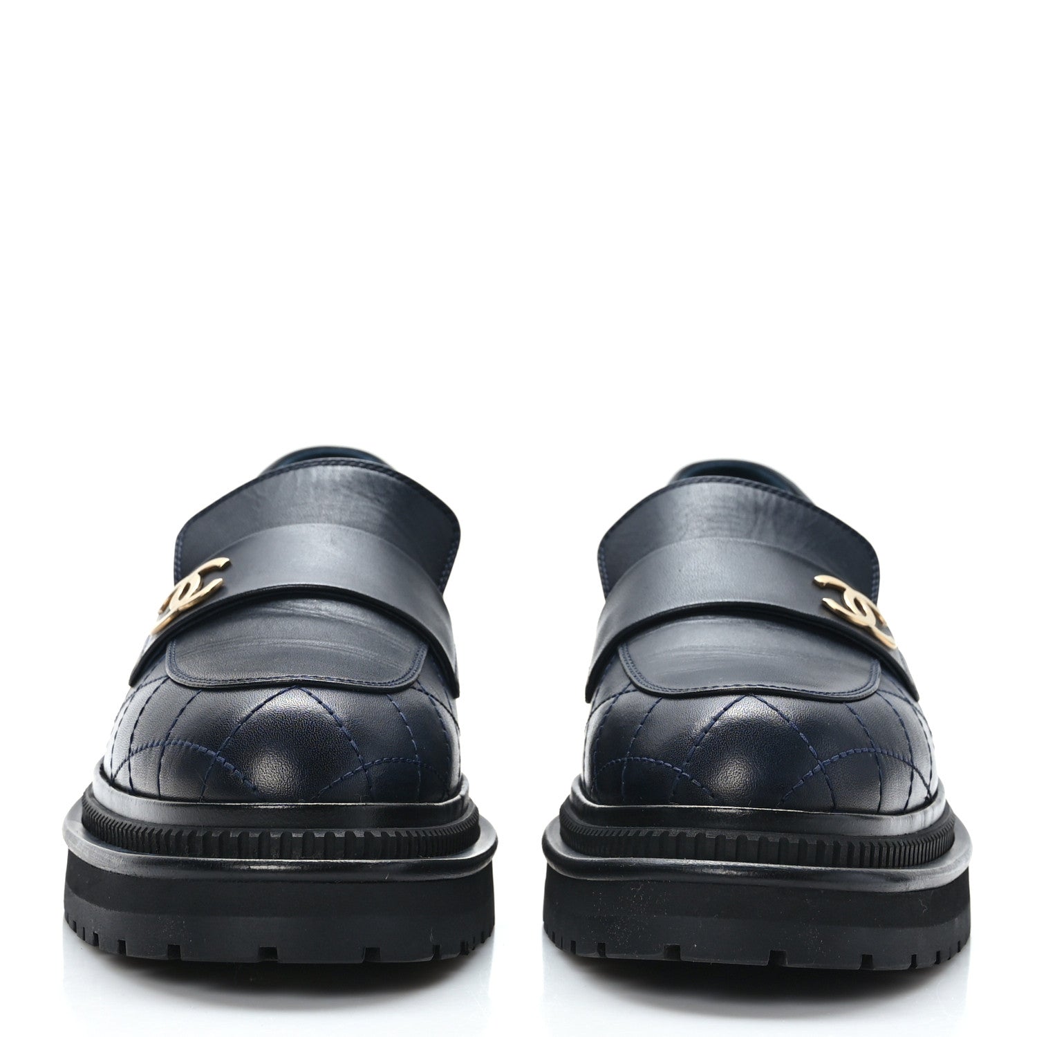 Chanel Calfskin Quilted CC Mocassin Loafers 39 Navy Blue 2 of 8