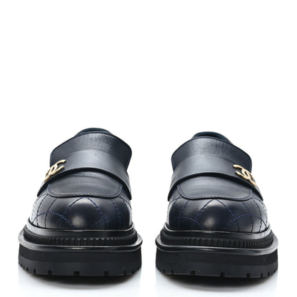 Chanel Calfskin Quilted CC Mocassin Loafers 39 Navy Blue 2 of 8