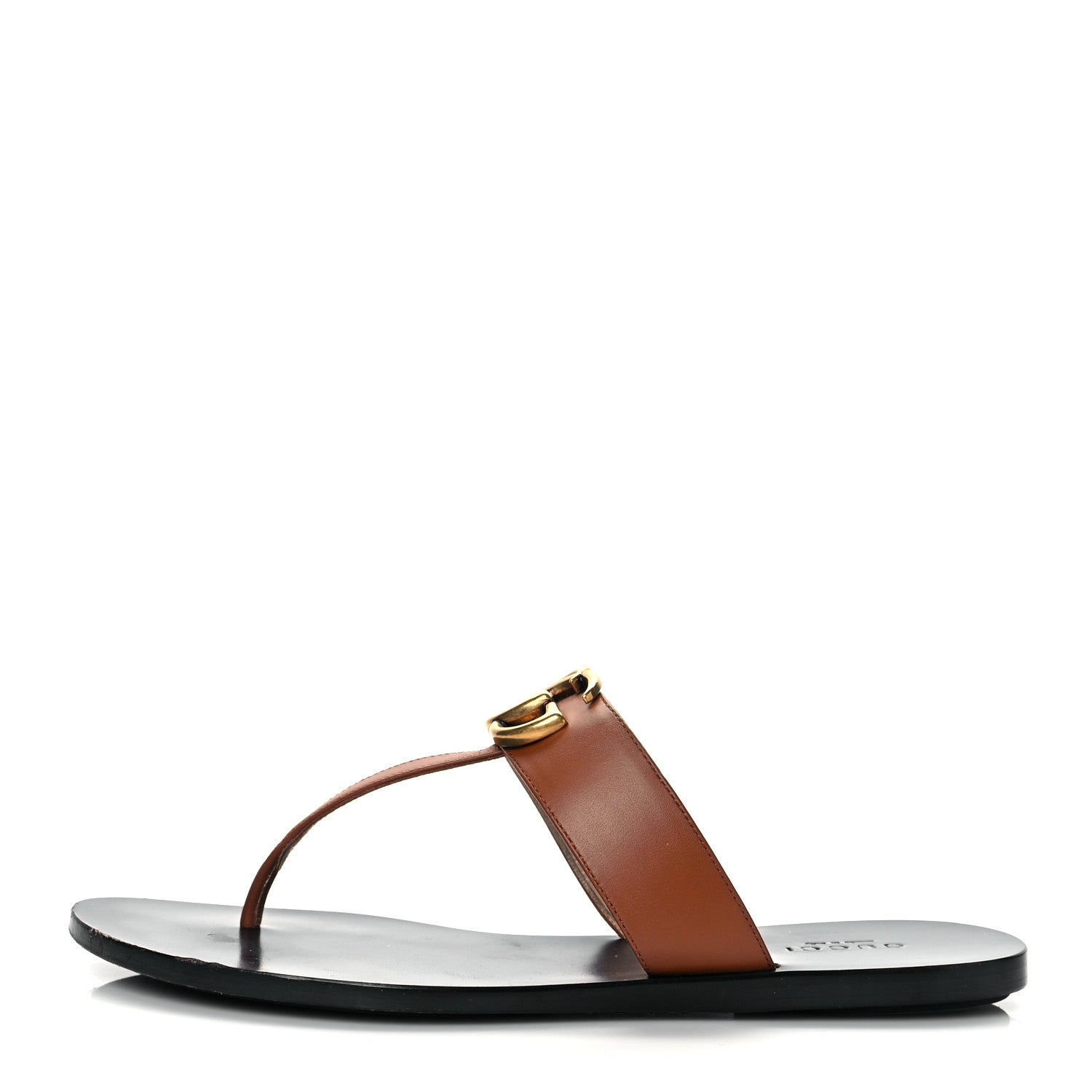 Gucci Calfskin GG Marmont Thong Sandals 37.5 Cognac 1 of 9