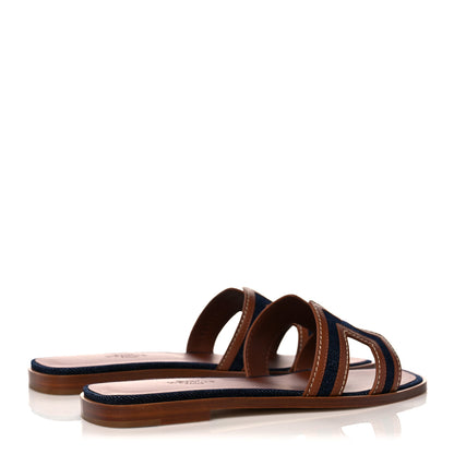Hermes Calfskin Denim Oran Sandals 36.5 Bleu Brut Gold 4 of 9