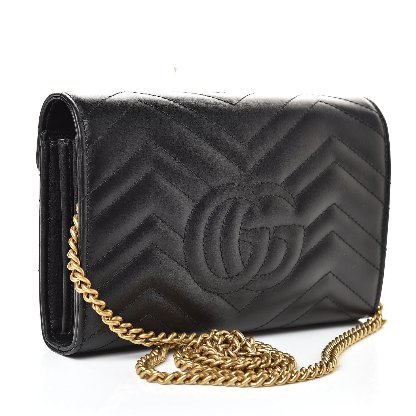 Calfskin Matelasse GG Marmont Chain Wallet Black