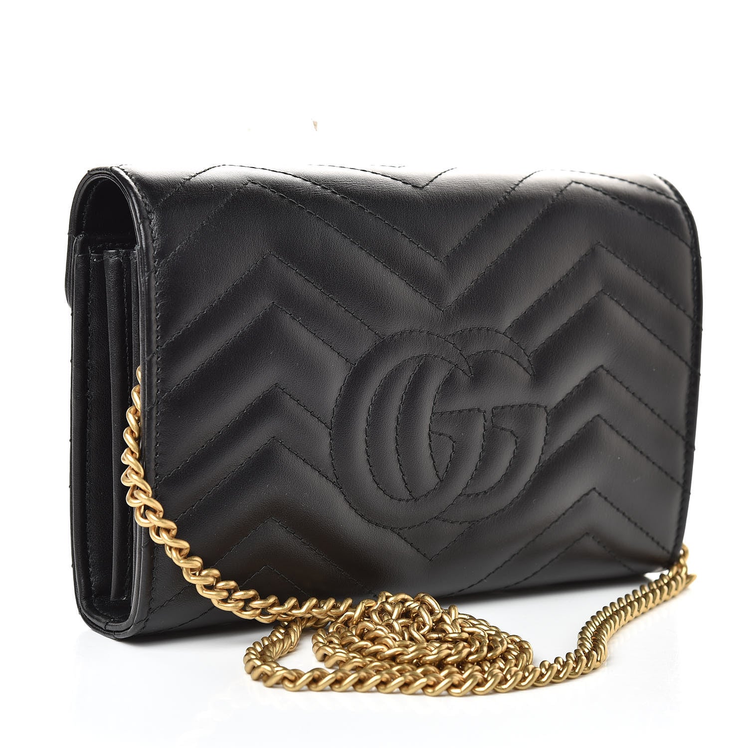 Gucci Calfskin Matelasse GG Marmont Chain Wallet Black 3 of 10