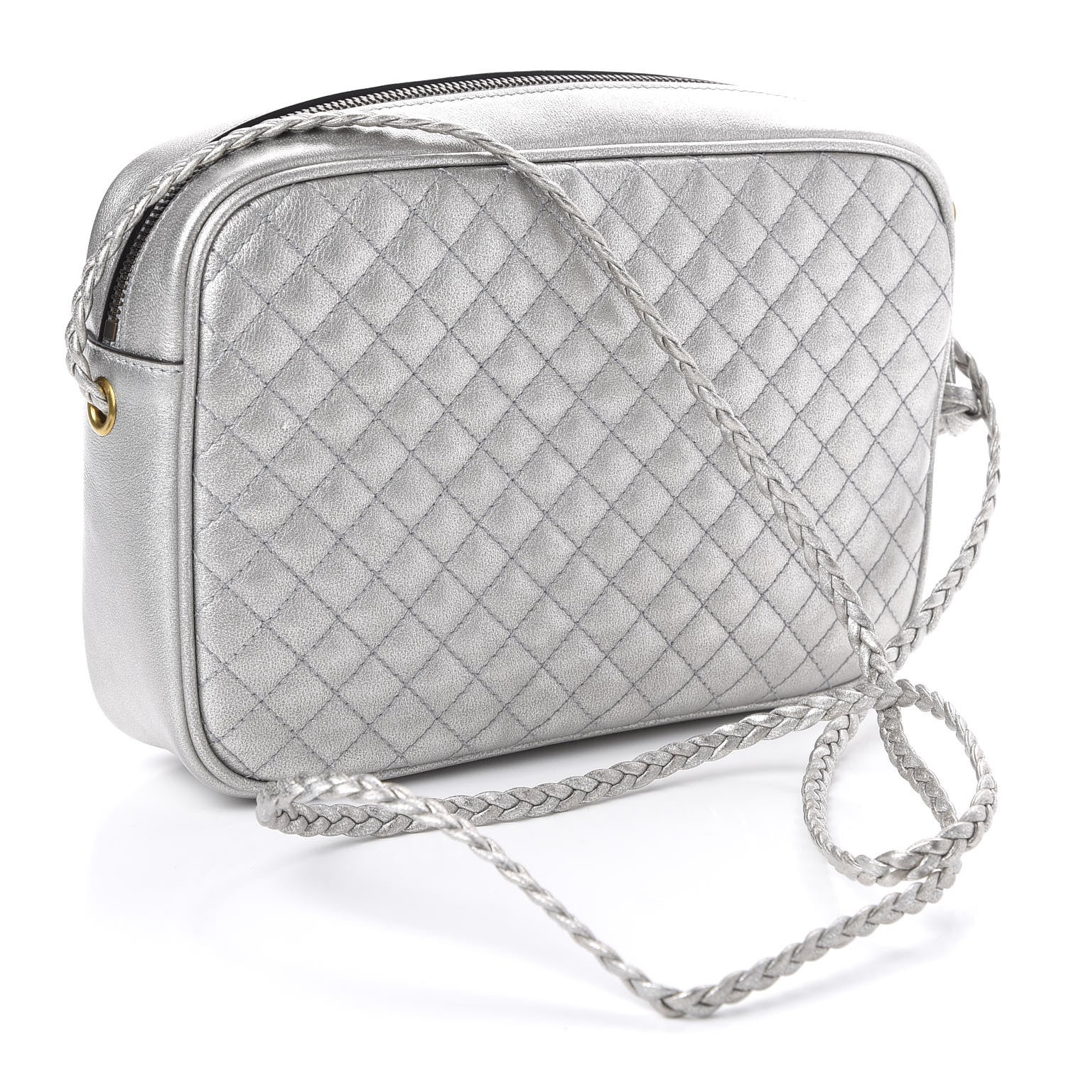 Gucci Laminated Nappa Web Trapuntata Small GG Shoulder Bag Argento 3 of 10