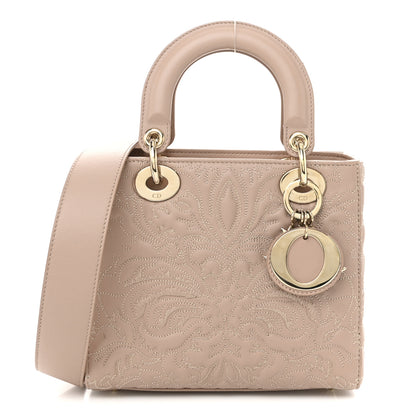 Christian Dior Calfskin Ornamental Embroidered Small Lady Dior Rose Des Vents 1 of 9