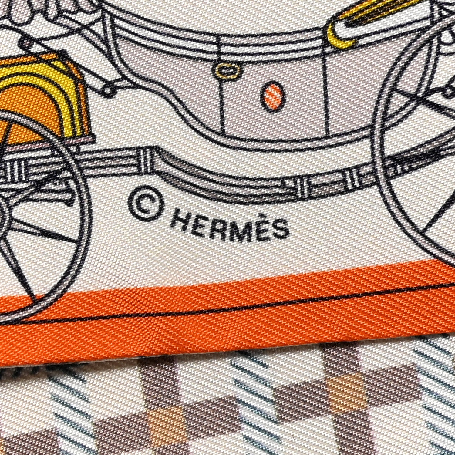 Hermes Silk Les Voitures Nouvelle Twilly Orange Beige Gris 3 of 4