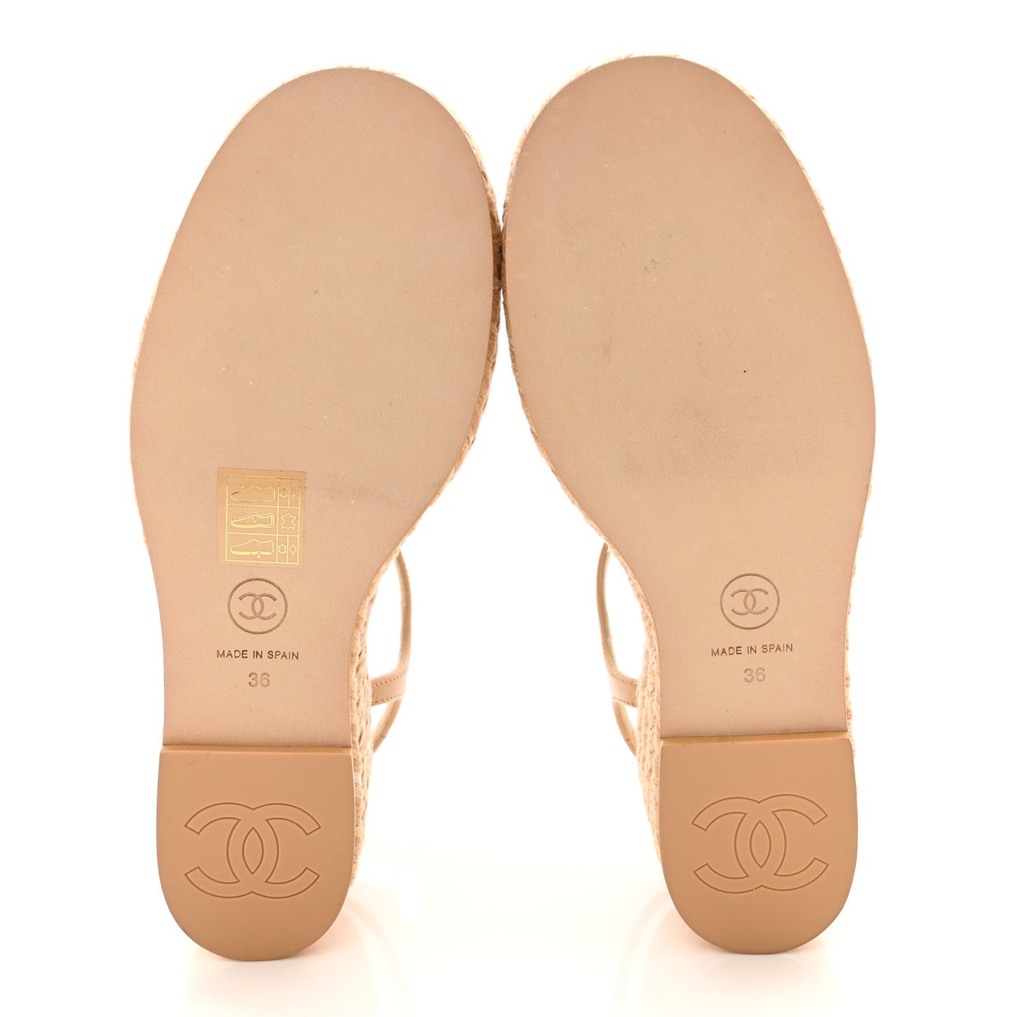 Lambskin Grosgrain CC Espadrilles Wedges 36 Beige Black