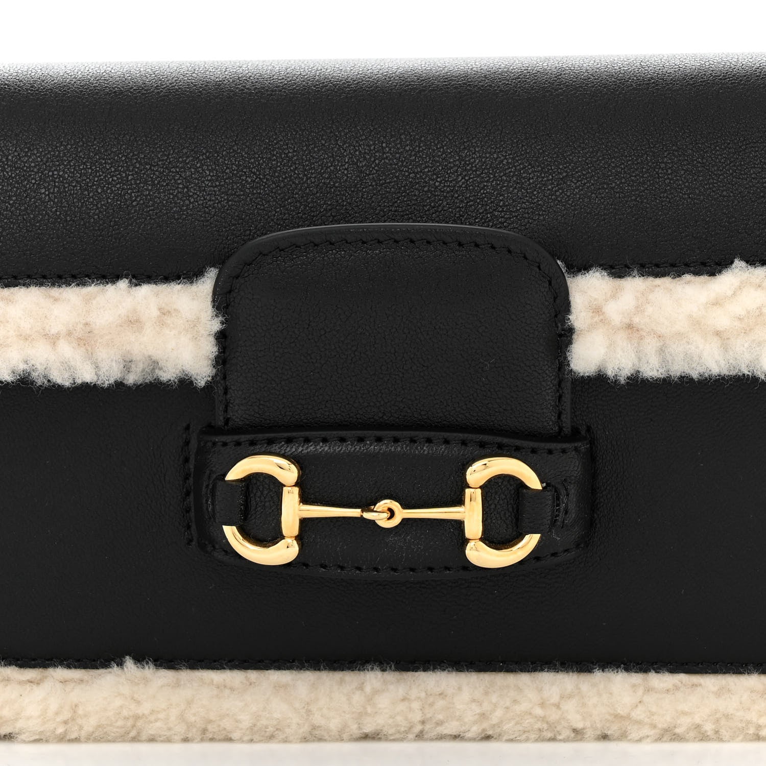Gucci Sakai Be Green Calfskin Shearling Mini Horsebit 1955 Shoulder Bag Black 8 of 10