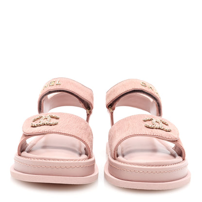 Chanel Calfskin Hair Suede Shearling Dad Sandals 39.5 Light Pink 3 of 8