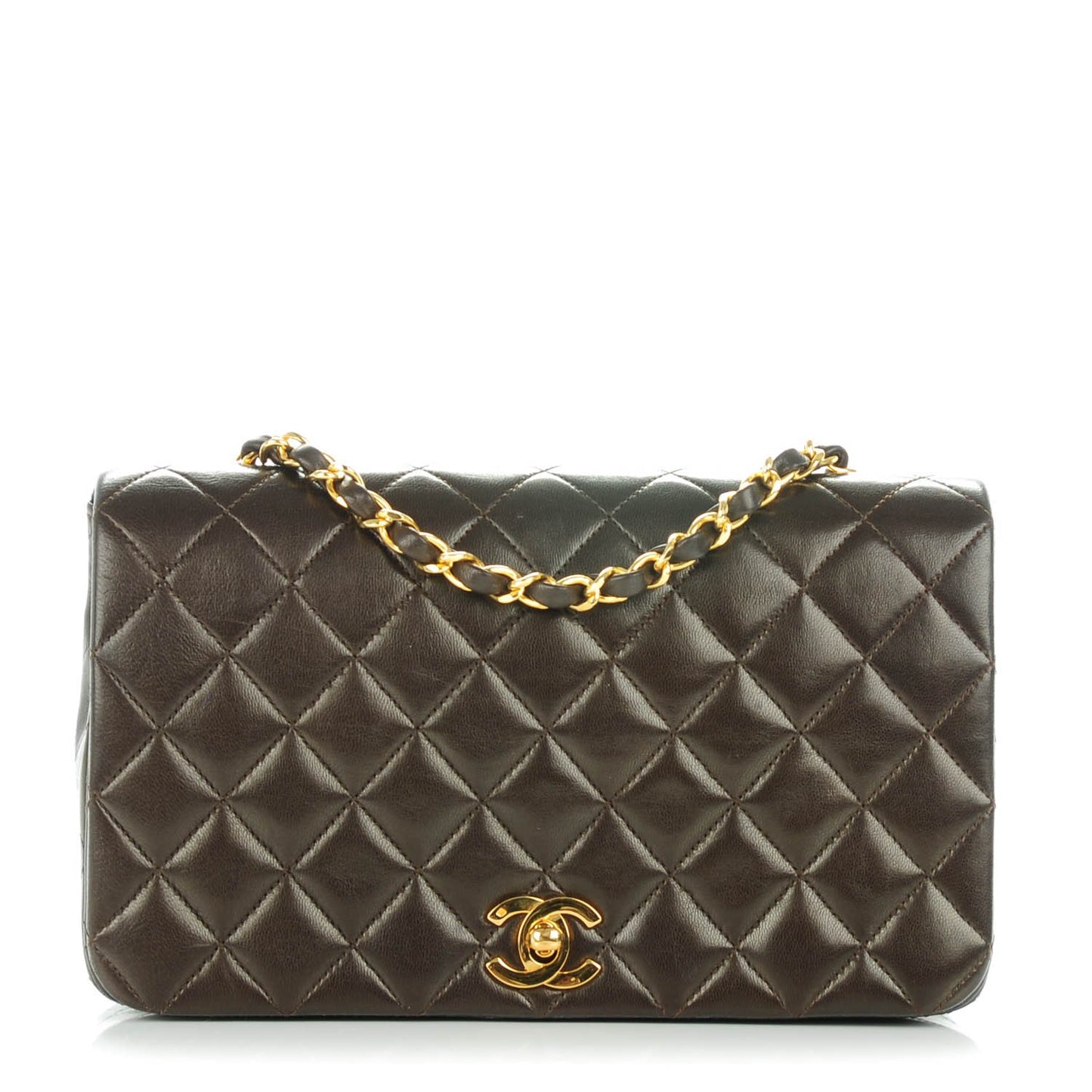 Lambskin Quilted Small Single Flap Brown