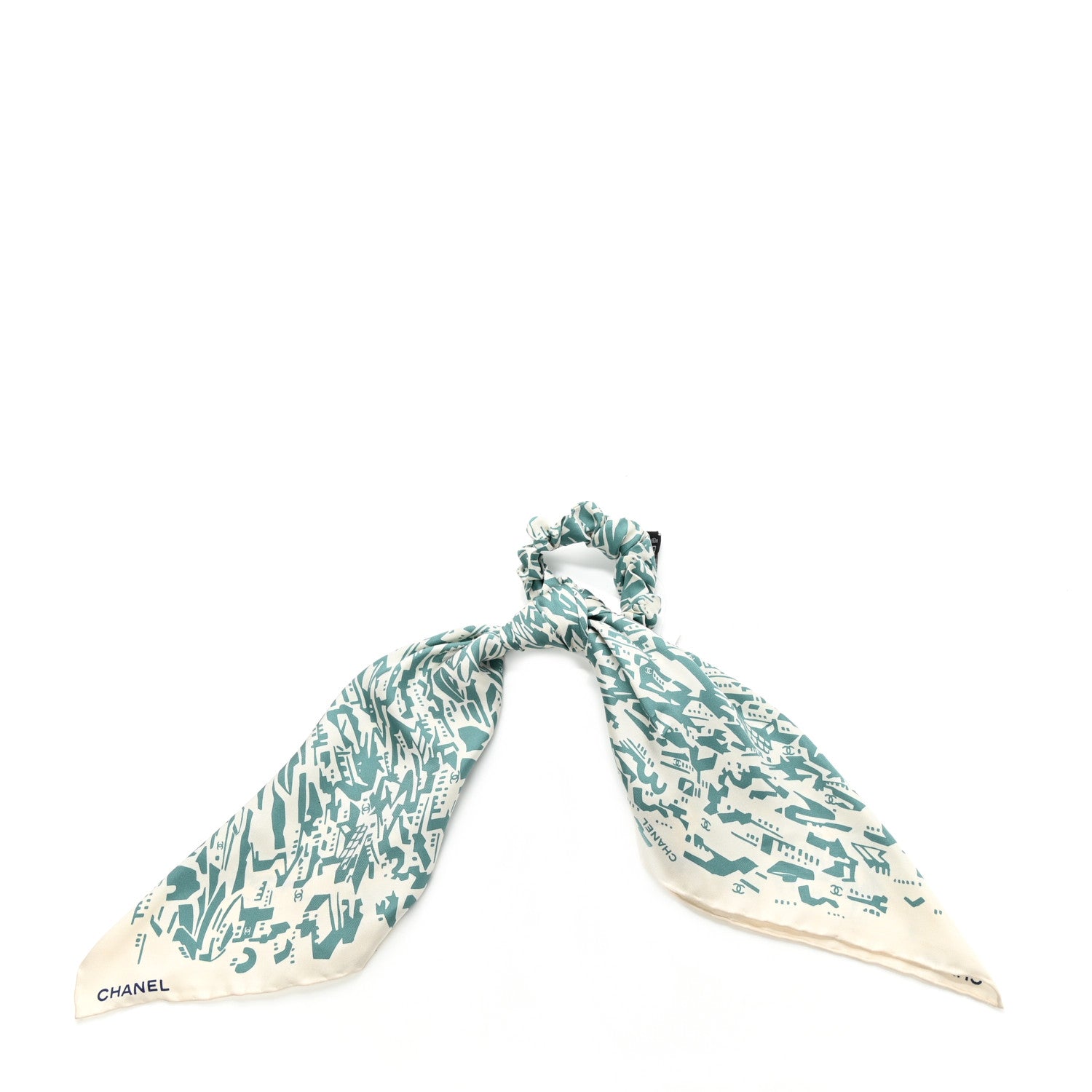 Chanel Silk CC Twilly Hair Tie Green Ecru 1 of 3