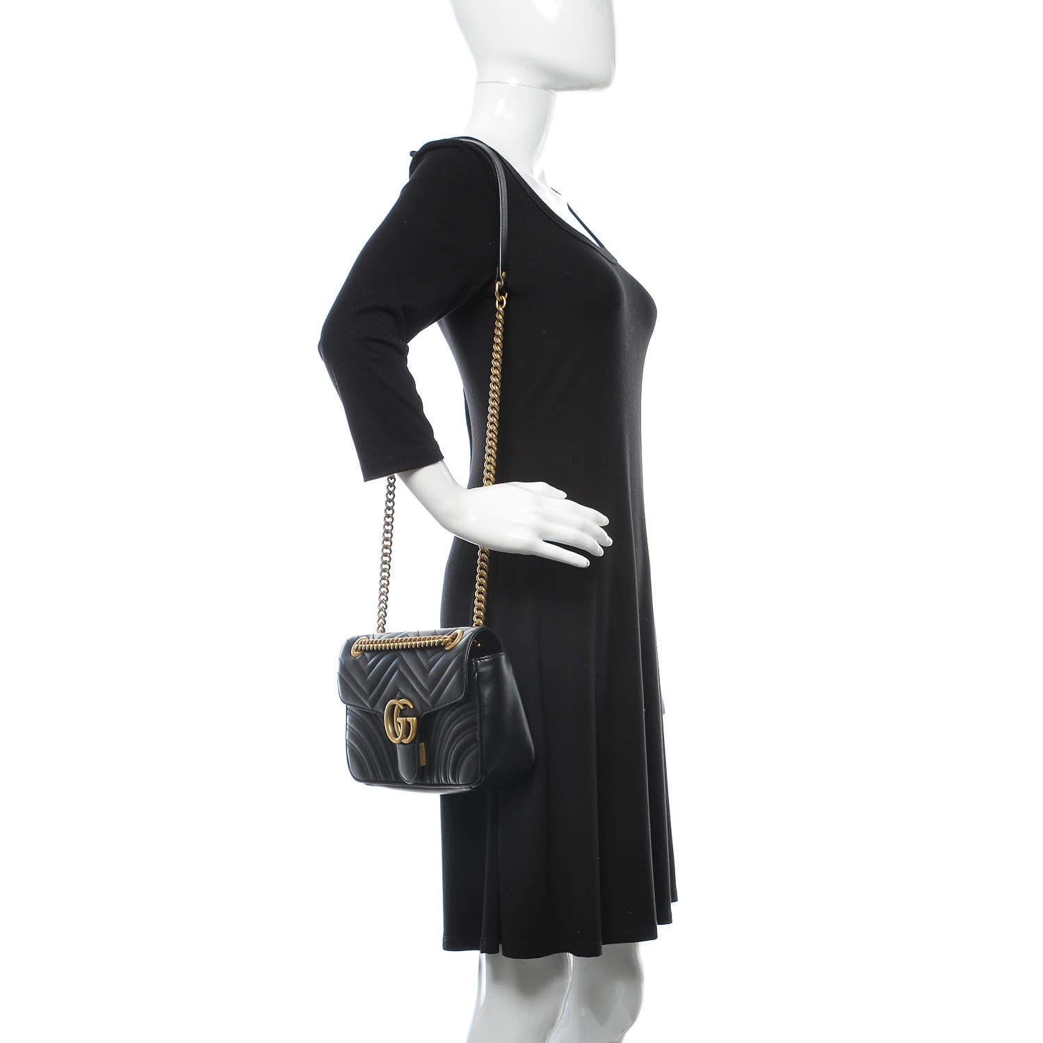 Gucci Calfskin Matelasse Small GG Marmont Shoulder Bag Black 2 of 10