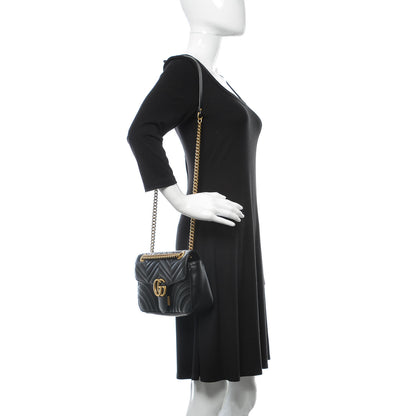 Gucci Calfskin Matelasse Small GG Marmont Shoulder Bag Black 2 of 10
