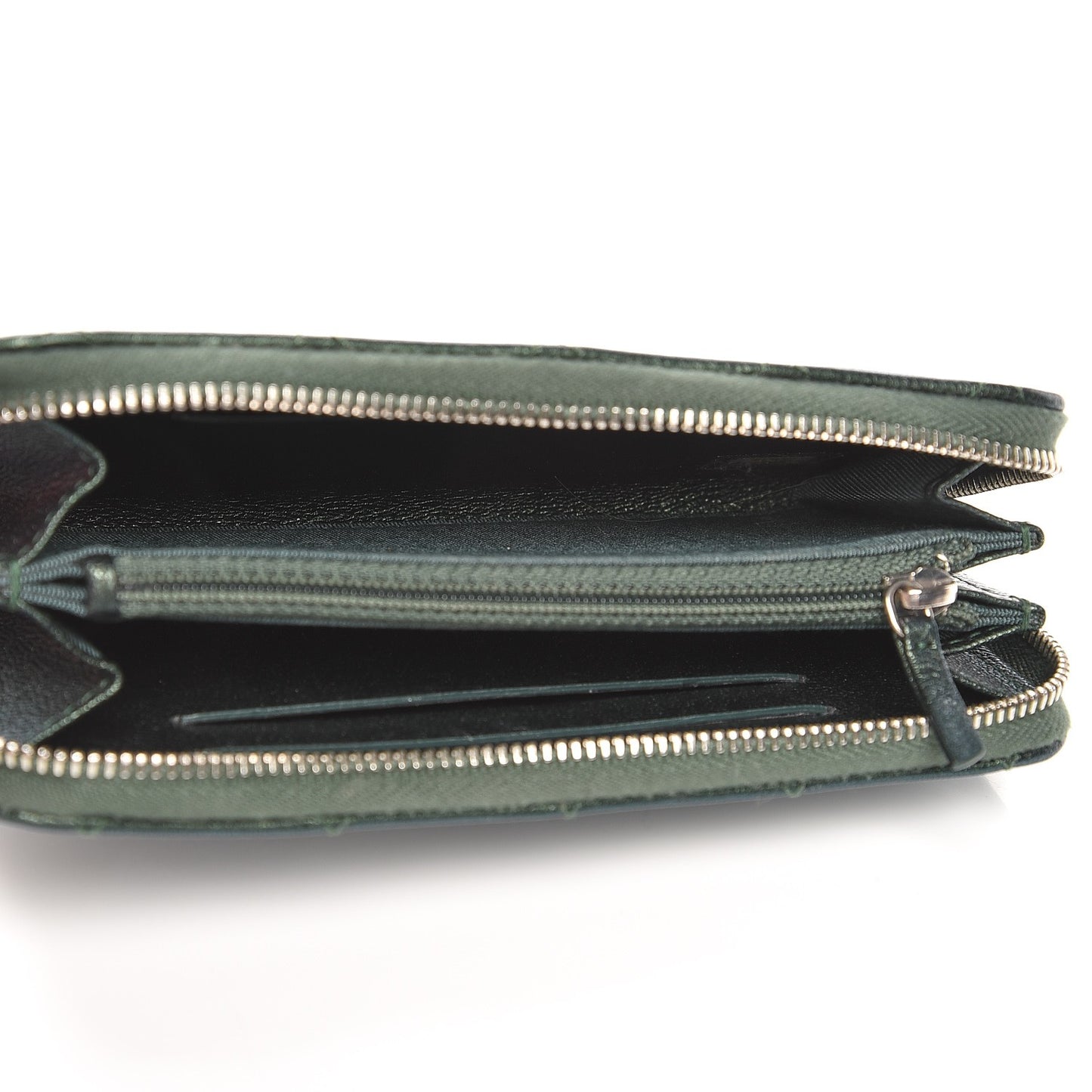Iridescent Goatskin Quilted Small Zip Around Wallet Green