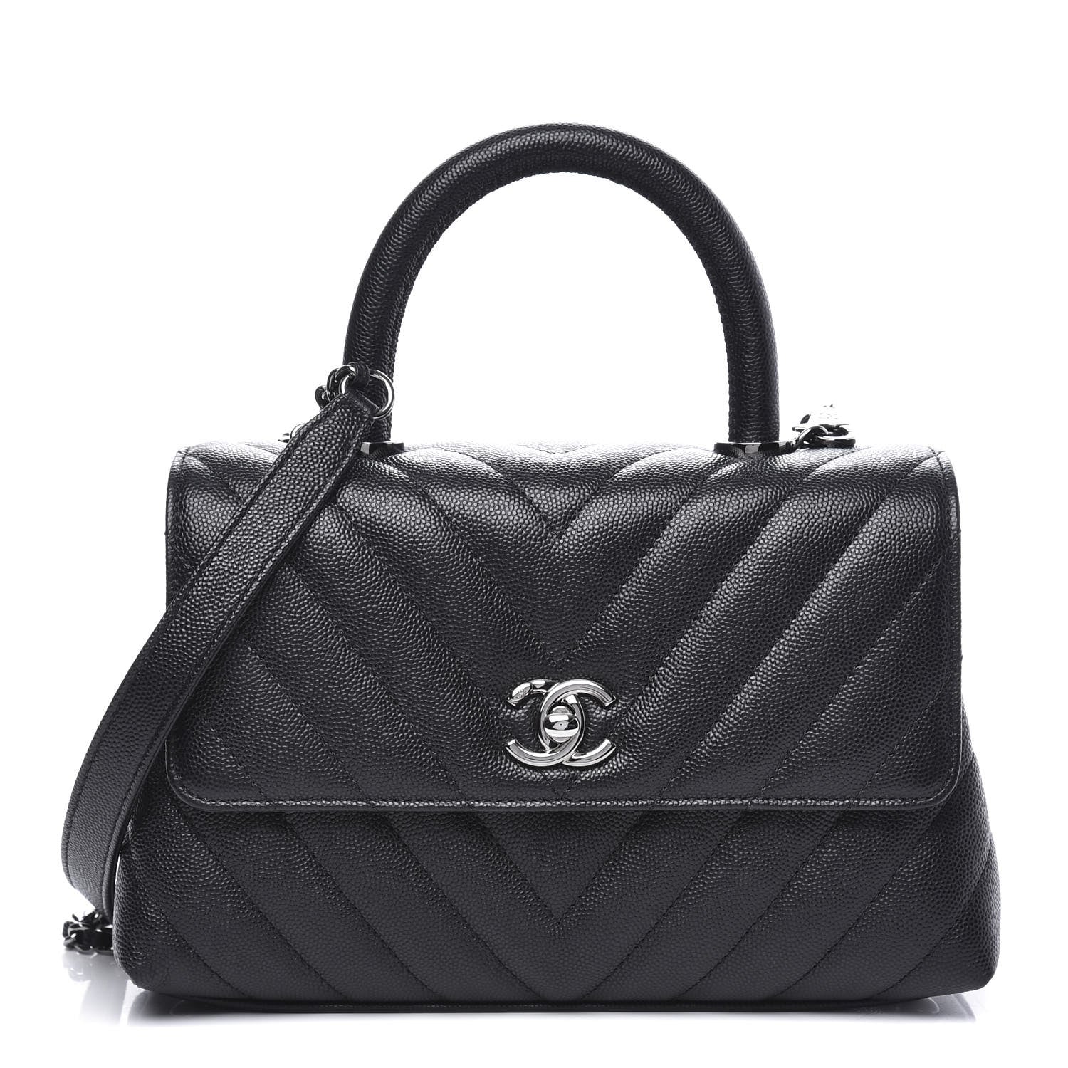 Chanel Caviar Chevron Quilted Mini Coco Handle Flap Black 1 of 10