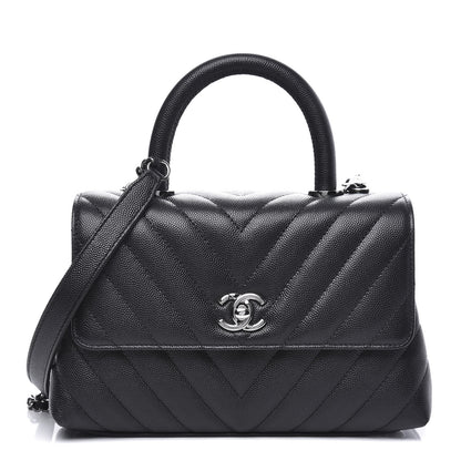 Chanel Caviar Chevron Quilted Mini Coco Handle Flap Black 1 of 10
