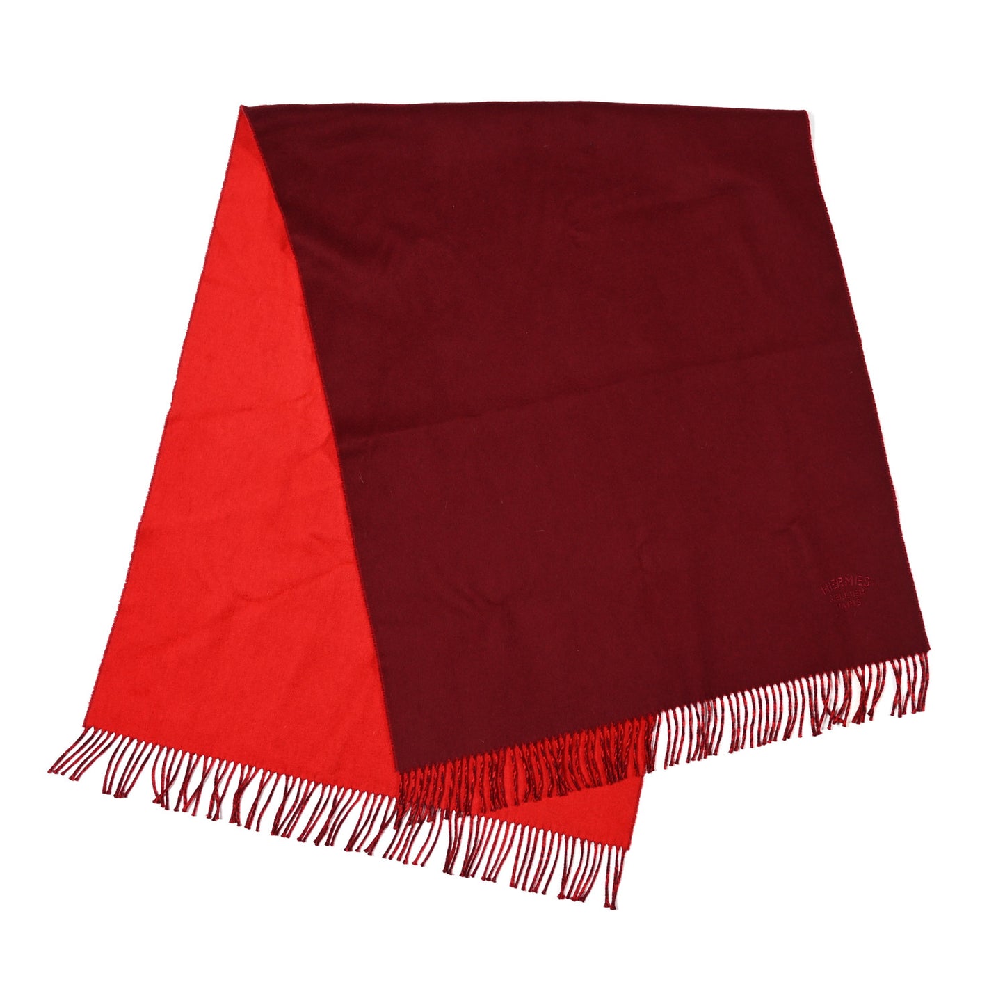 Cashmere Fringe Double Face Scarf Bordeaux Rouge