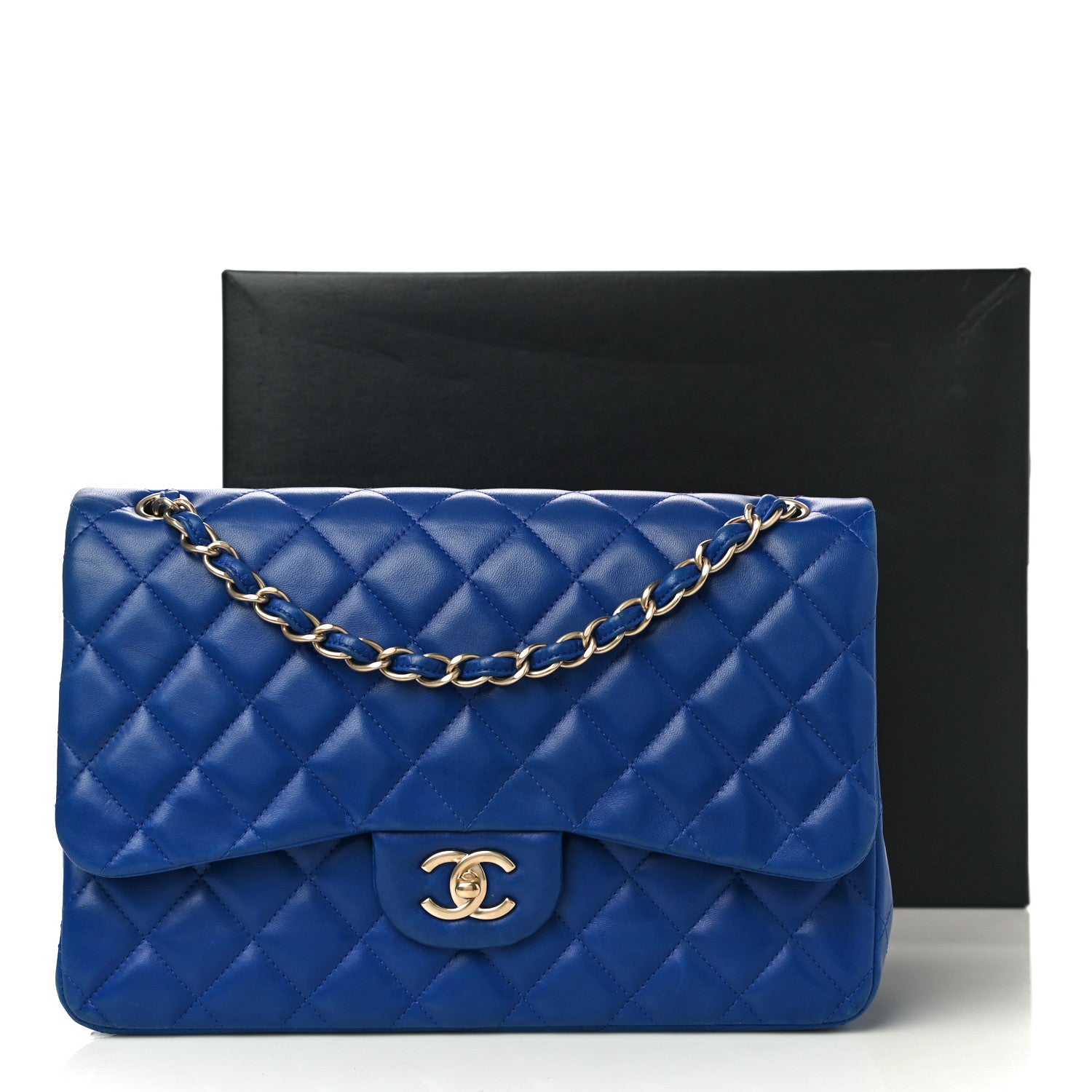 Chanel Lambskin Quilted Jumbo Double Flap Blue 14 of 14