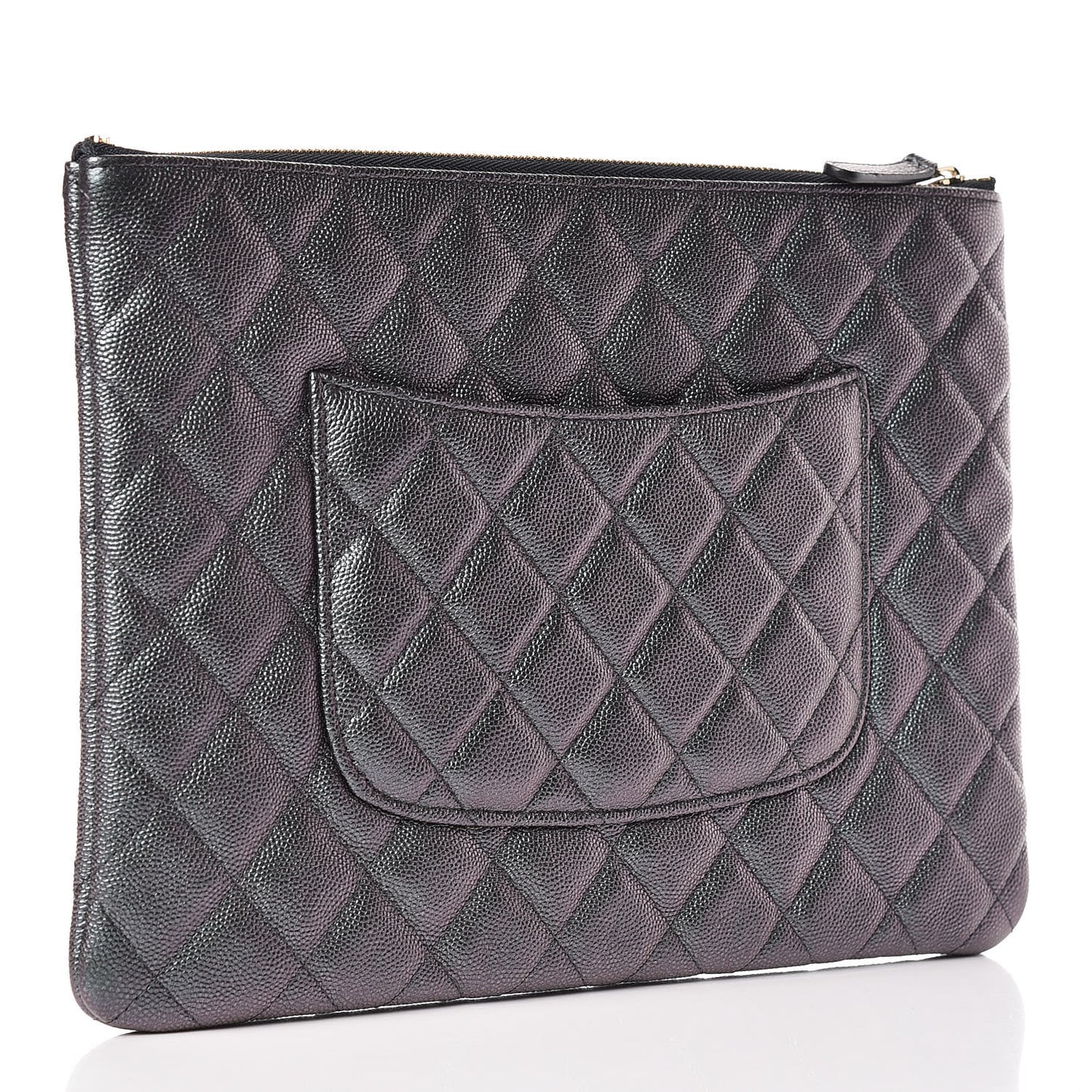 Iridescent Caviar Quilted Large Cosmetic Case Black