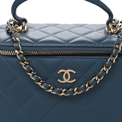 Chanel Lambskin Quilted Small Top Handle Vanity Case With Chain Blue 8 of 10