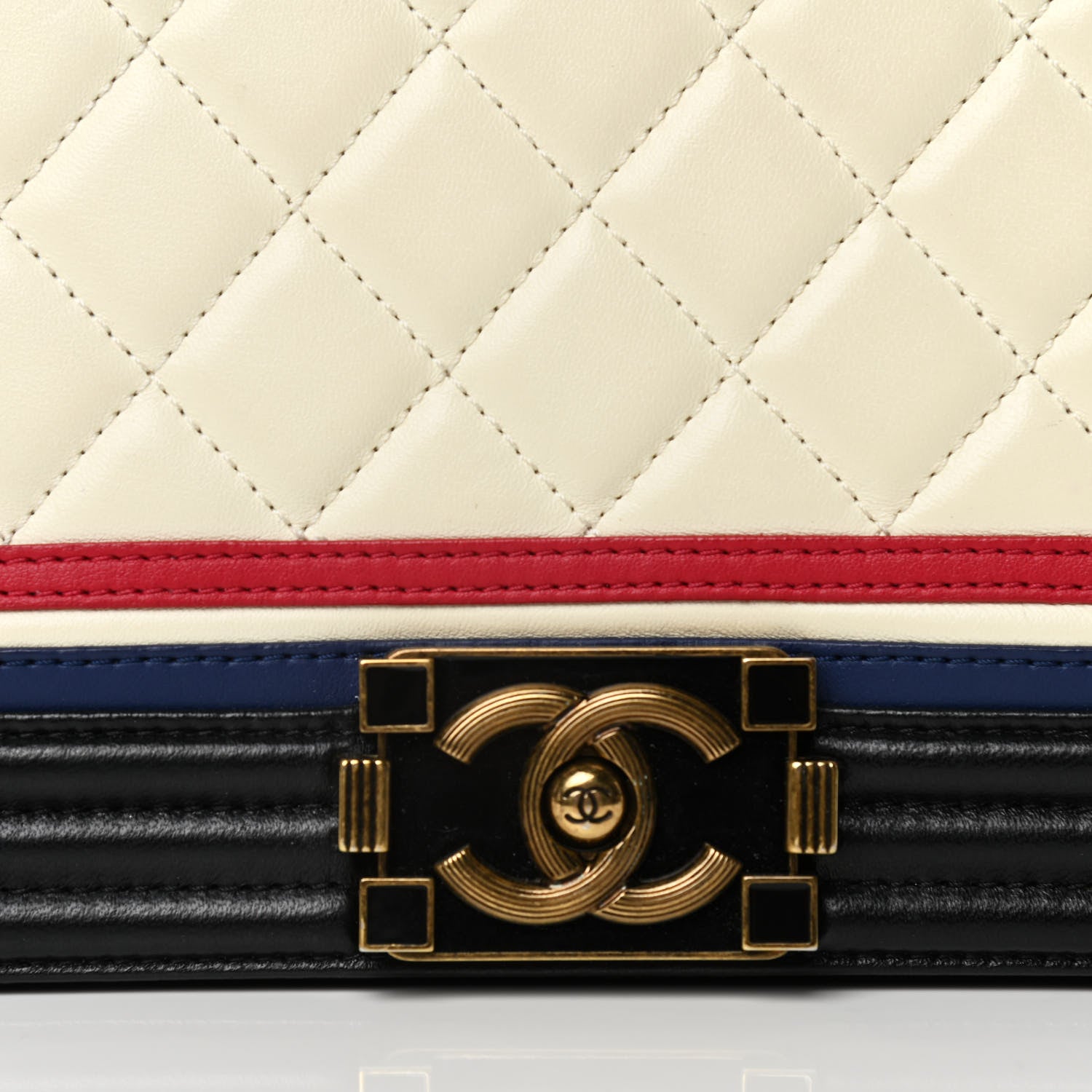 Chanel Calfskin Quilted Crest Embellished Medium Boy Flap Black White Blue 8 of 11
