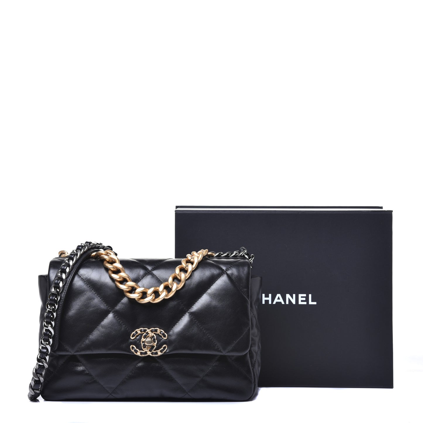 Lambskin Quilted Medium 19 Flap Black