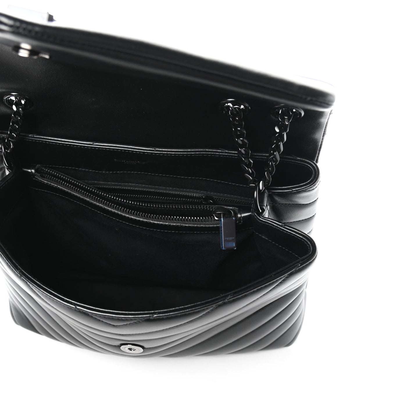 Calfskin Y Quilted Monogram Medium Loulou Chain Satchel Black