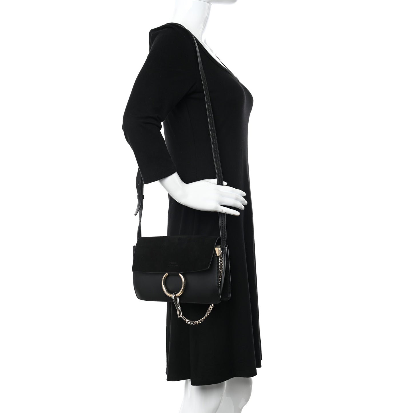 Suede Calfskin Small Faye Shoulder Bag Black