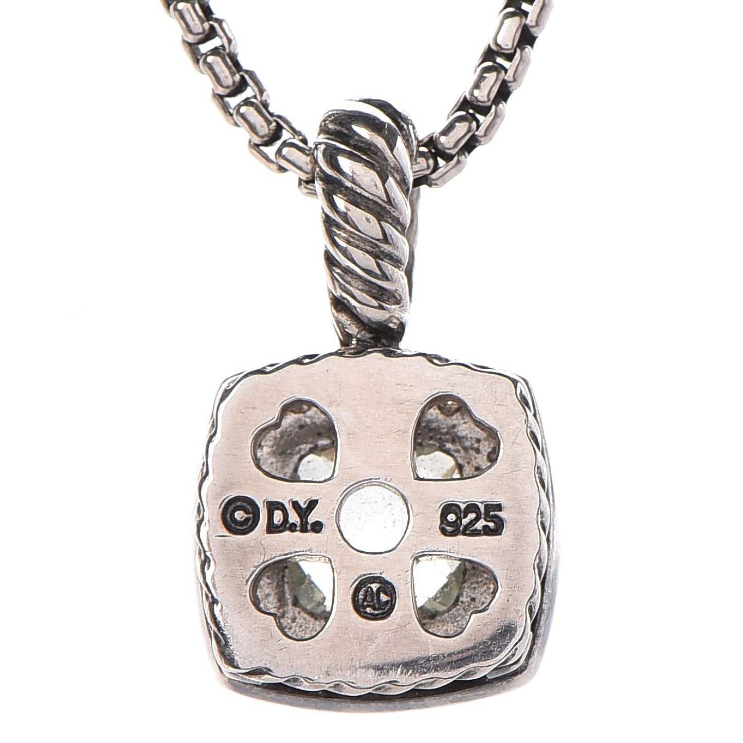 Sterling Silver Diamond Prasiolite 7mm Petite Albion Pendant Necklace
