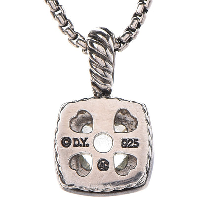 David Yurman Sterling Silver Diamond Prasiolite 7mm Petite Albion Pendant Necklace 5 of 6
