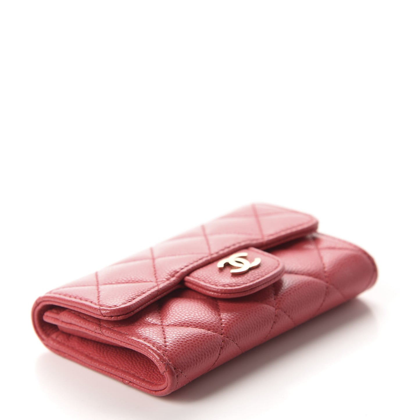 Caviar Quilted Flap Card Holder Wallet Dark Pink