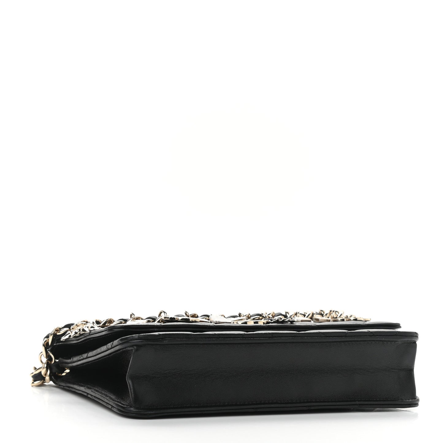 Lambskin Quilted Coco Charms Wallet On Chain Black