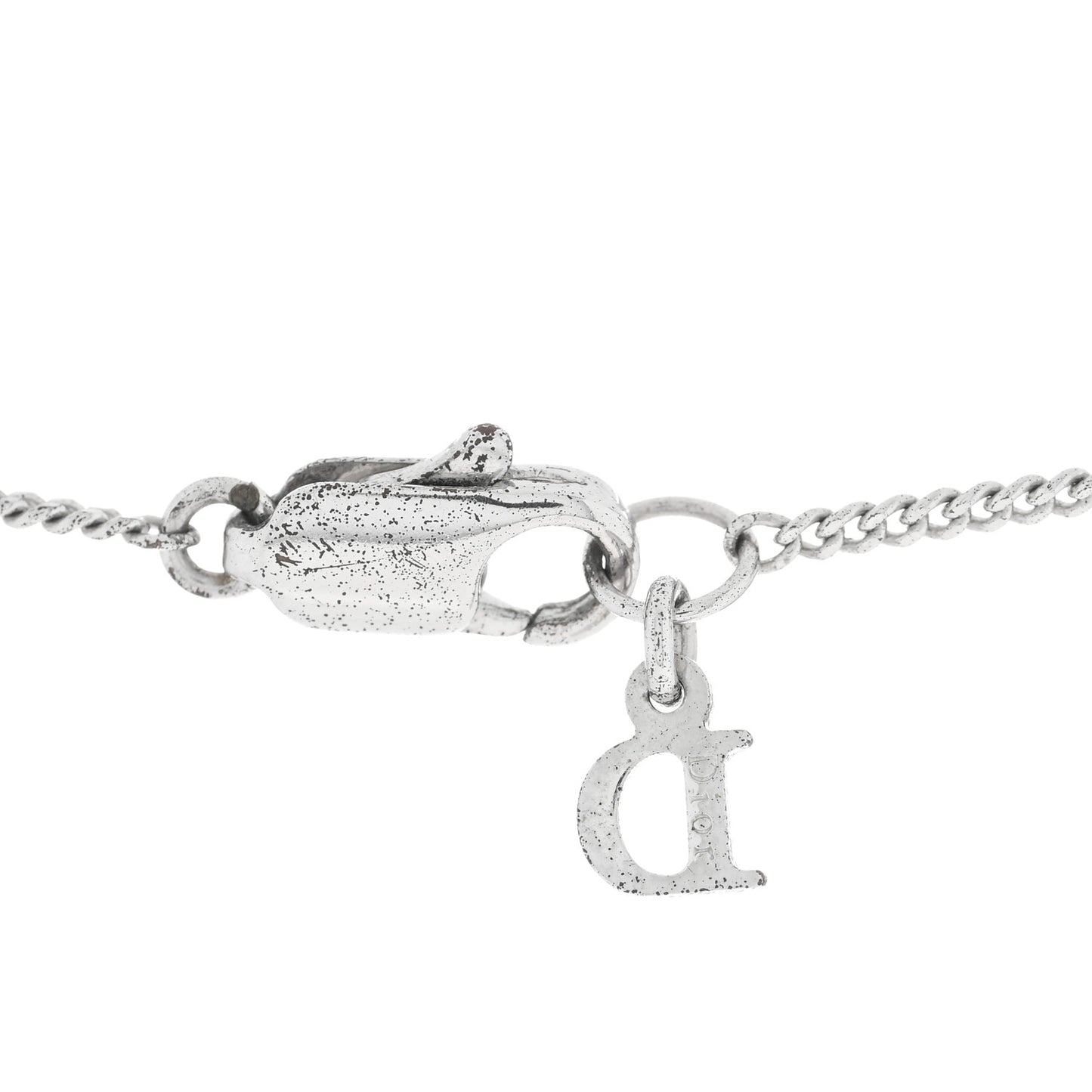 CHRISTIAN DIOR Crystal Logo Star Necklace Silver
