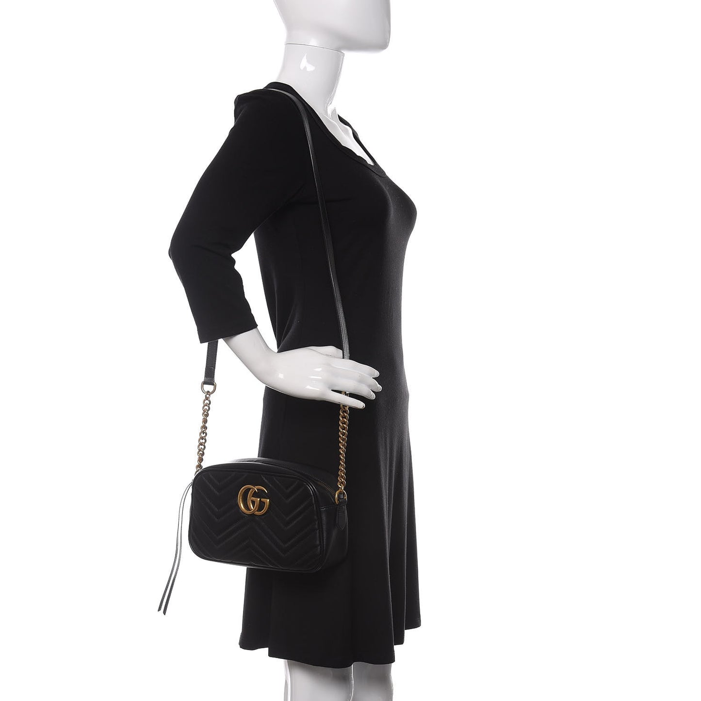 Calfskin Matelasse Small GG Marmont Chain Shoulder Bag Black