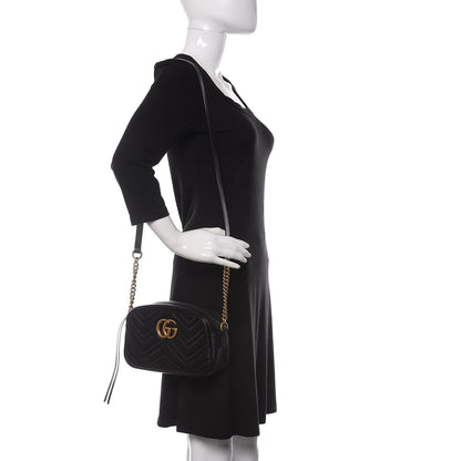 Gucci Calfskin Matelasse Small GG Marmont Chain Shoulder Bag Black 2 of 10
