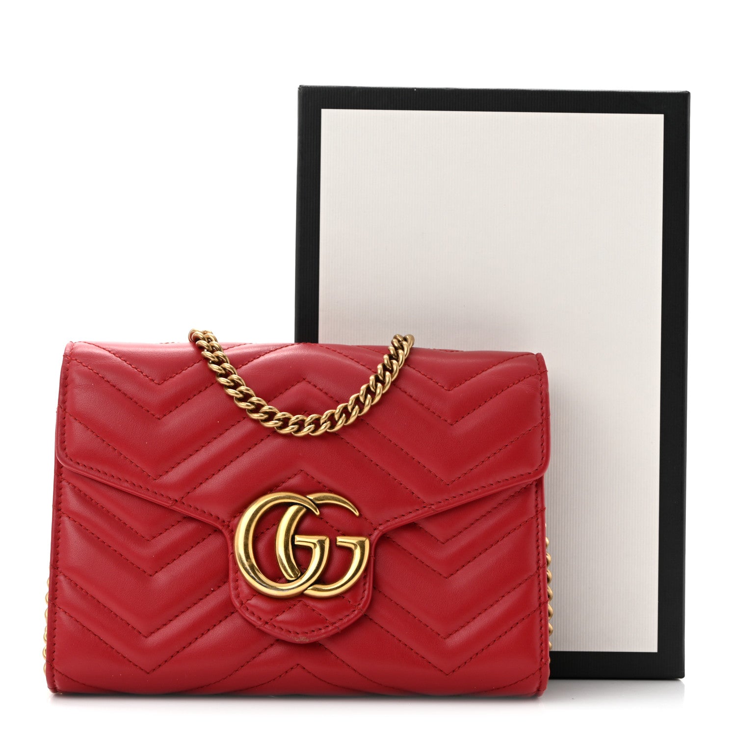 Gucci Calfskin Matelasse GG Marmont Chain Wallet Hibiscus Red 15 of 15