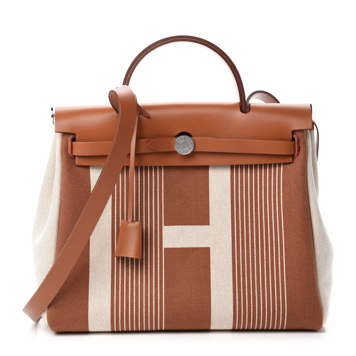 Hermes Vache Hunter Toile H Vibration Herbag Zip Retourne 31 PM Fauve Ecru Beige 3 of 12