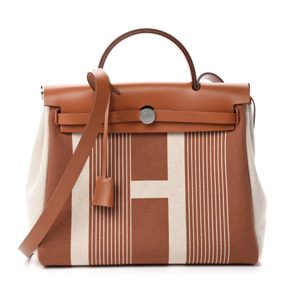 Hermes Vache Hunter Toile H Vibration Herbag Zip Retourne 31 PM Fauve Ecru Beige 3 of 12