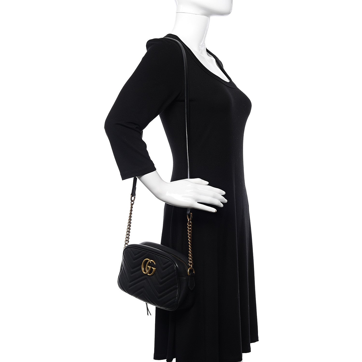 Gucci Calfskin Matelasse Small GG Marmont Chain Shoulder Bag Black 2 of 11