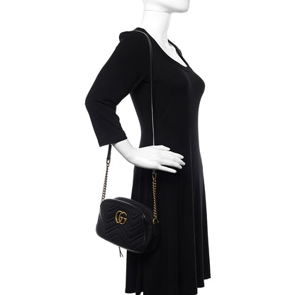 Gucci Calfskin Matelasse Small GG Marmont Chain Shoulder Bag Black 2 of 11