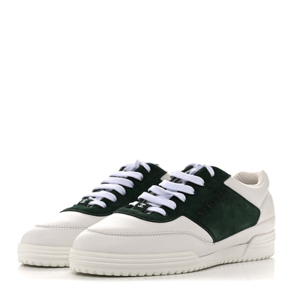 Chanel Calfskin Suede Calfskin Logo Womens Sneakers 37.5 White Dark Green 4 of 10