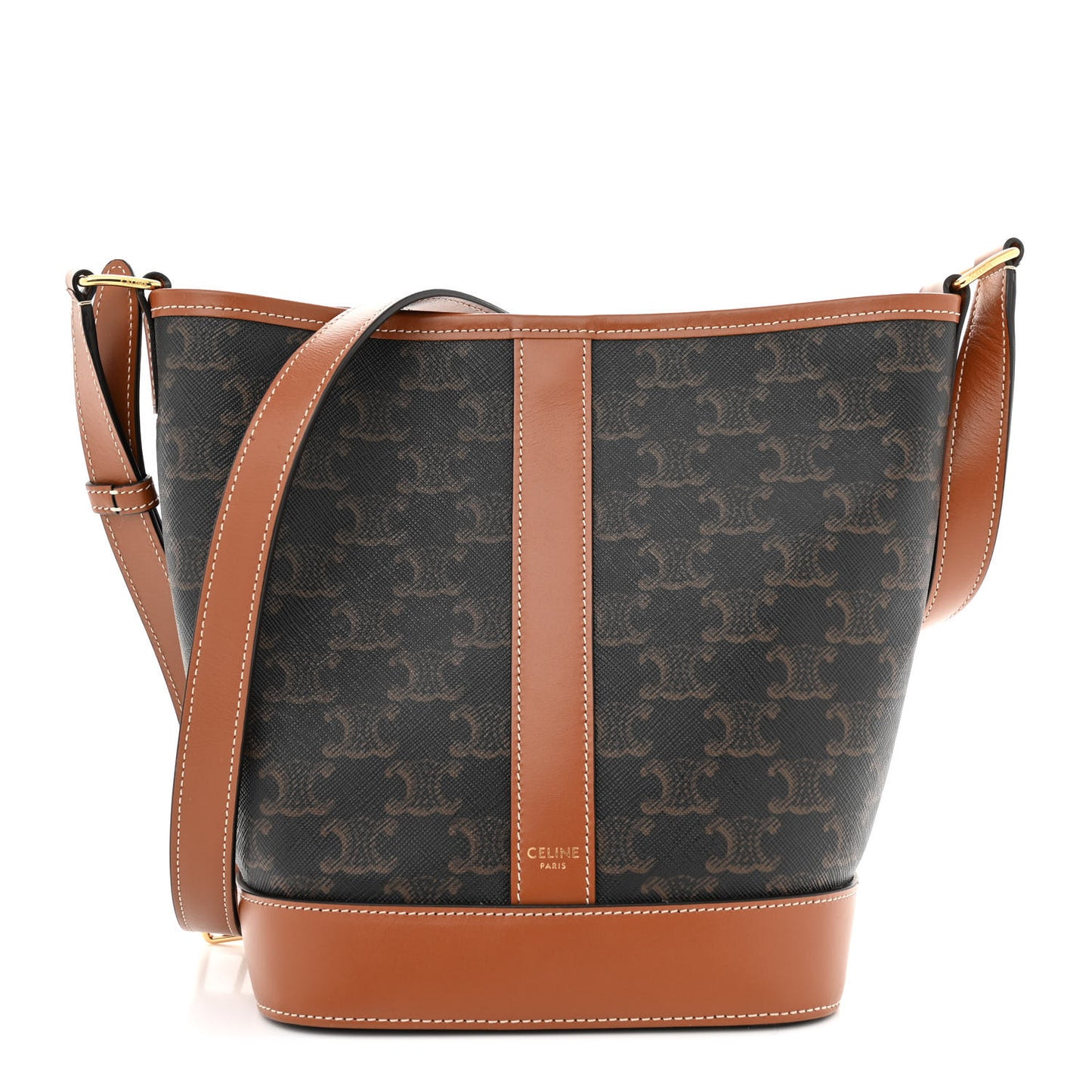 Triomphe Canvas Calfskin Small Bucket Bag Tan