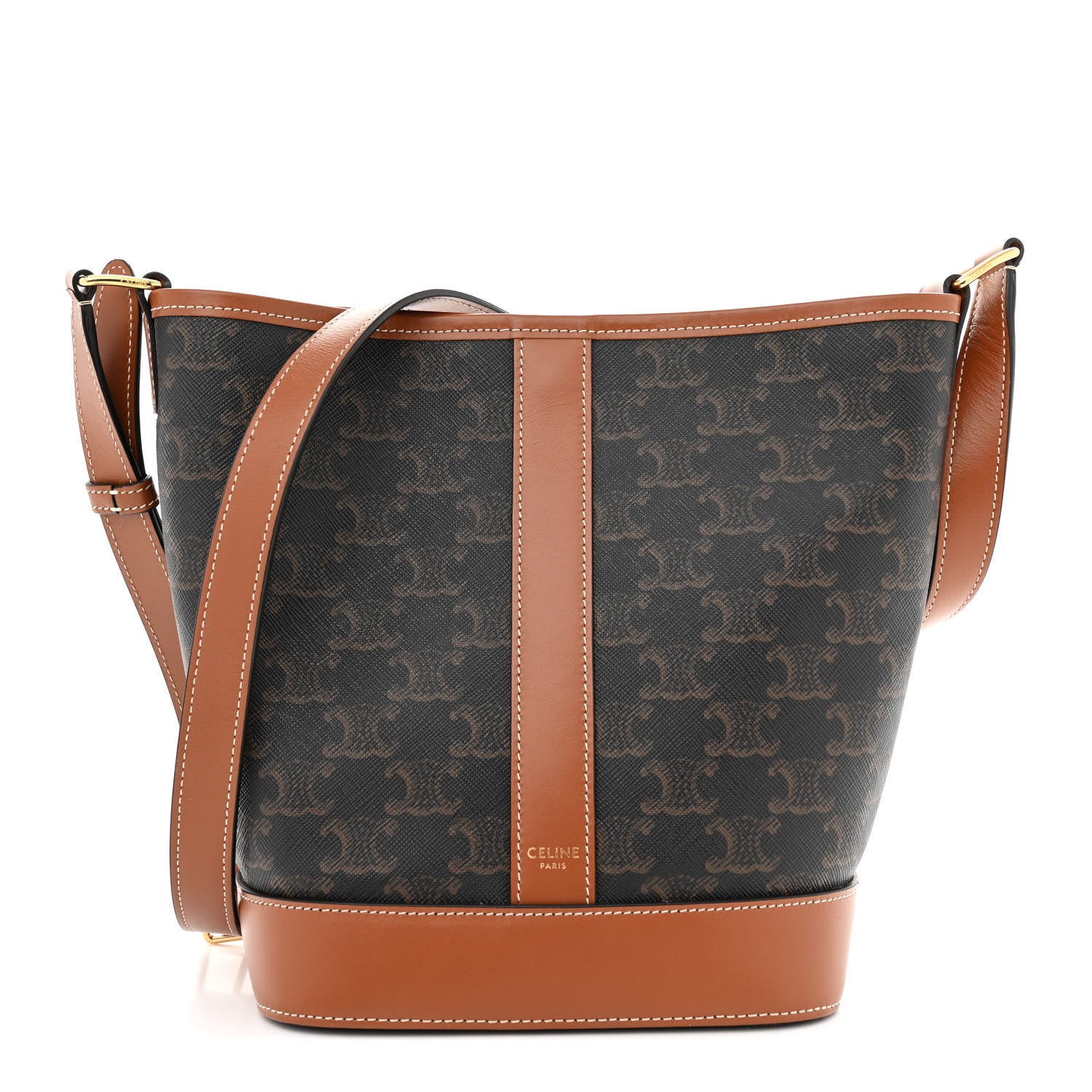 Celine Triomphe Canvas Calfskin Small Bucket Bag Tan 1 of 12