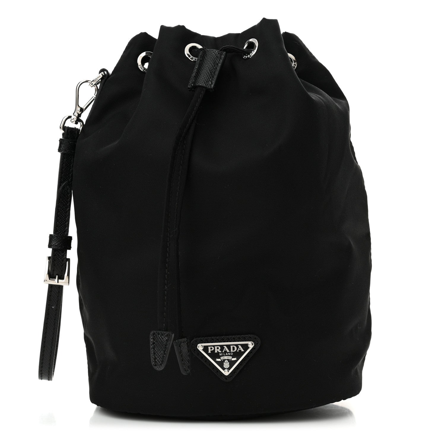 Prada Saffiano Tessuto Nylon Vela Bucket Wristlet Black 1 of 10