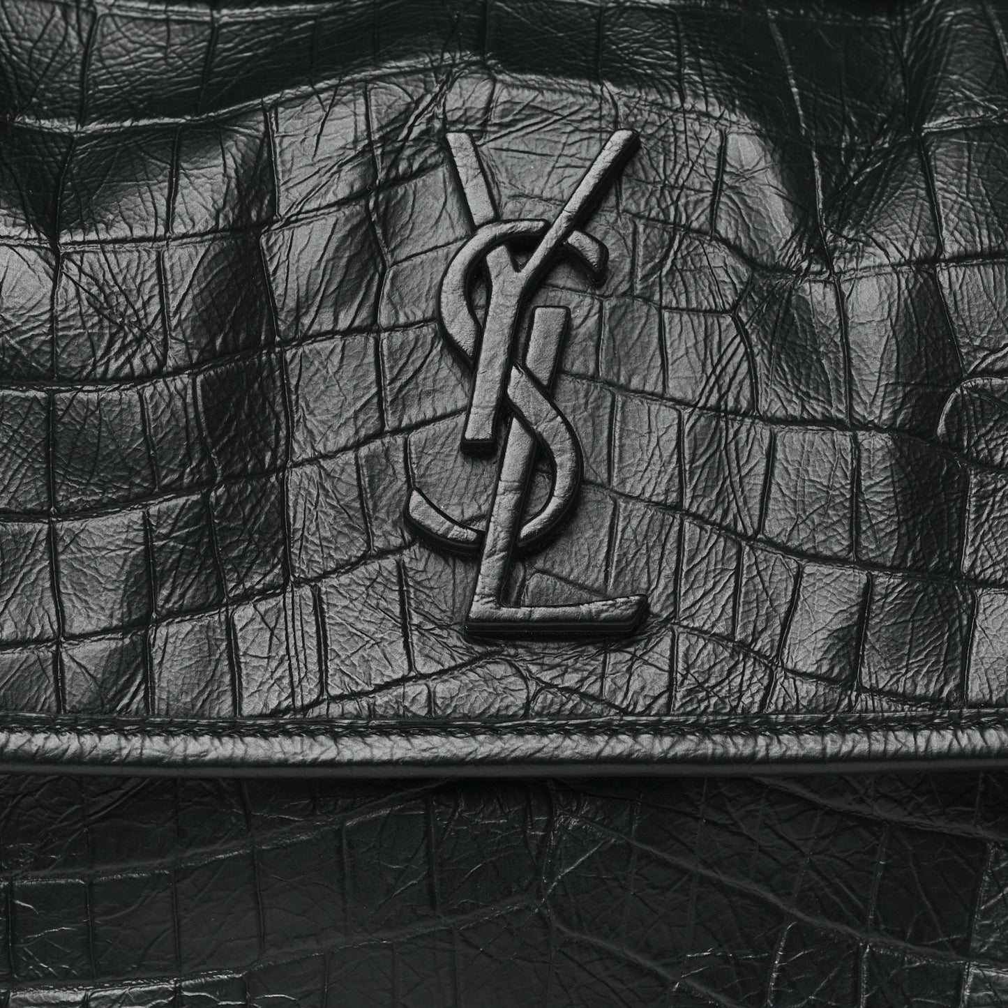 Crocodile Embossed Lambskin Monogram Medium Niki Chain Satchel Black