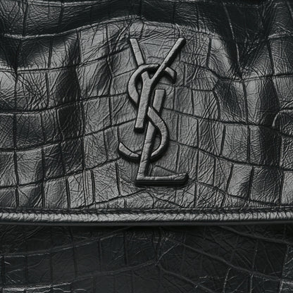 Saint Laurent Crocodile Embossed Lambskin Monogram Medium Niki Chain Satchel Black 8 of 11